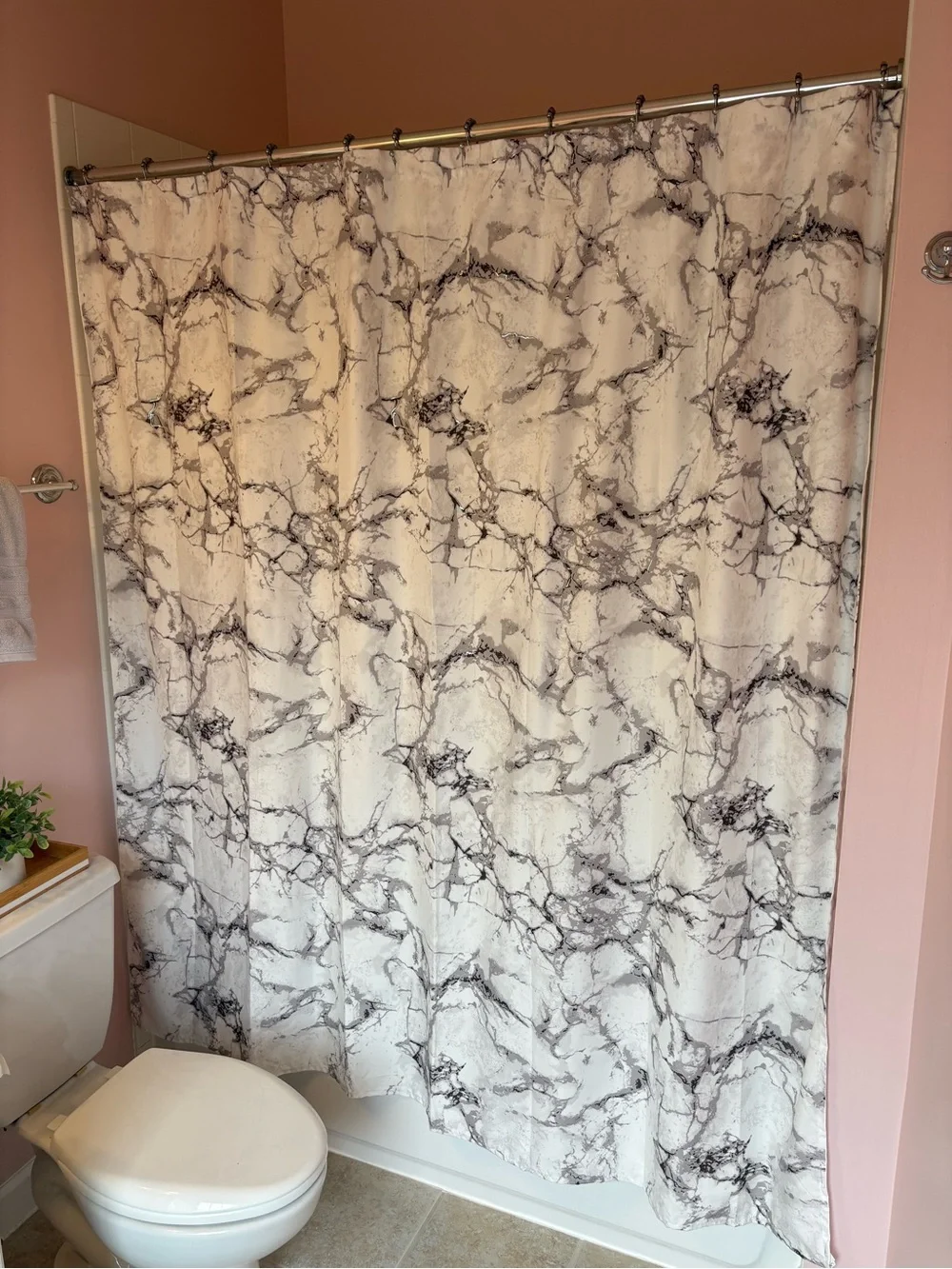 MARBLE White and Gray Marble-Print Shower Curtain